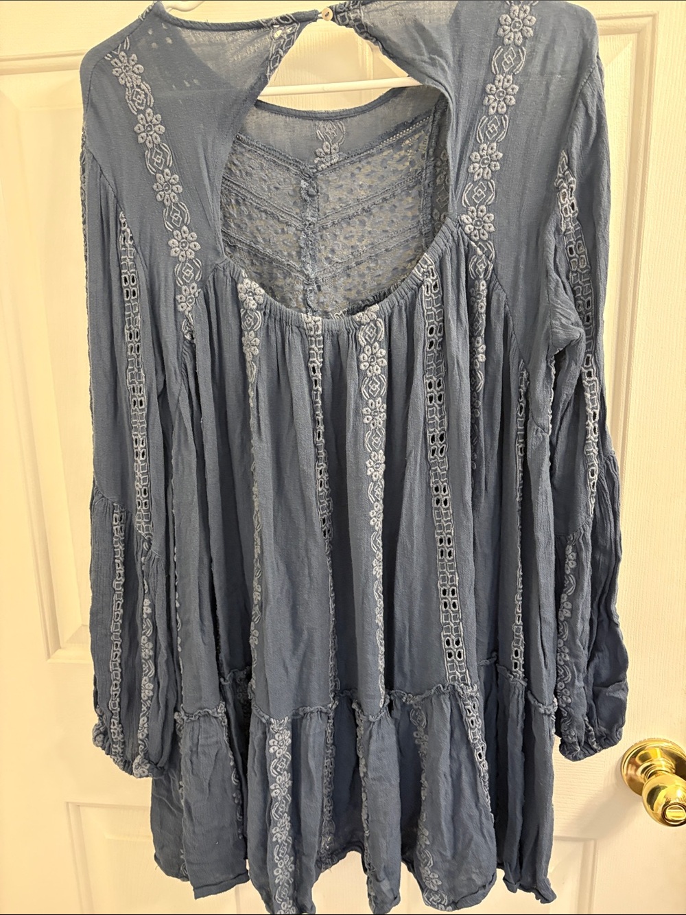 Boho Lace Inset Tunic Dress in Dusty Blue - Picture 2 of 4